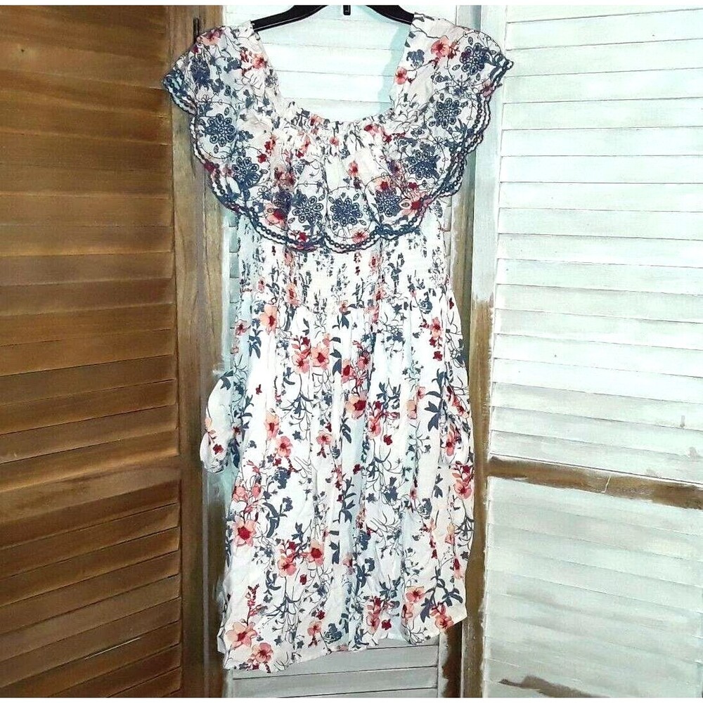 Xhilaration-Women's Dress-Size Large-Off Shoulder-Smocked Top-Floral-Lined